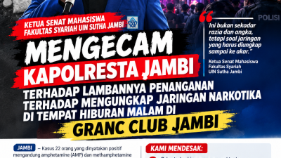 TINDAK LANJUT KASUS NARKOTIKA DI KOTA JAMBI: MAHASISWA DESAK USUT SAMPAI KE AKAR